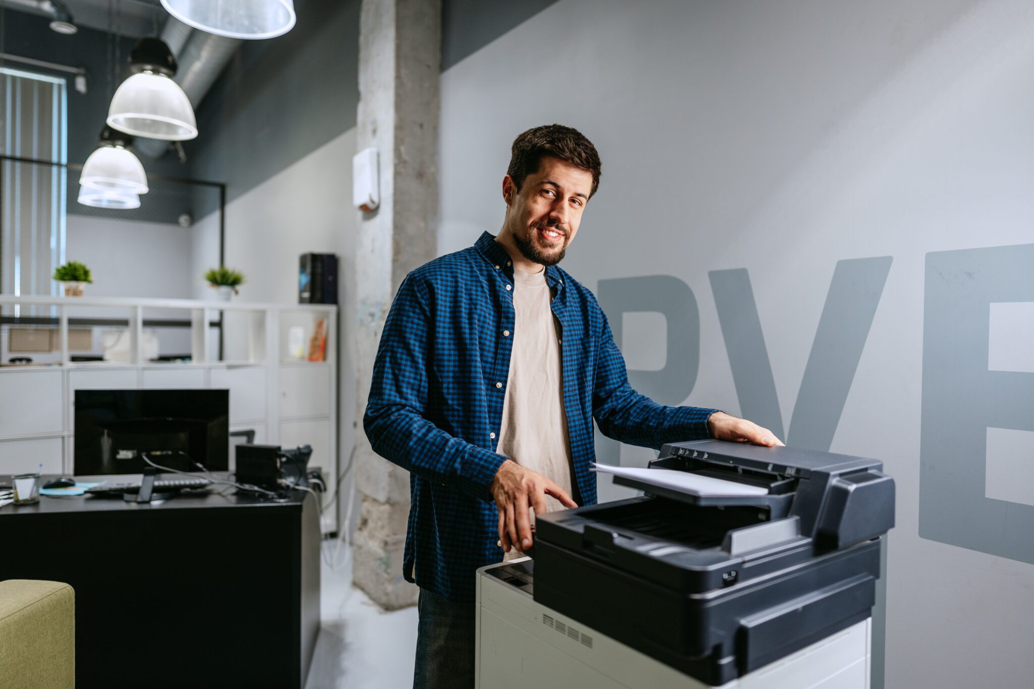 Office worker printing documents